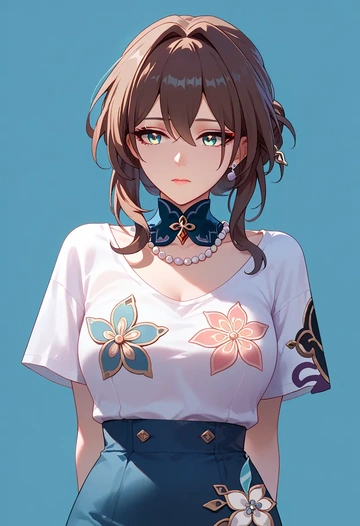 star rail,ruan mei,pop art shirt,dolphin shorts  - AI generated anime art